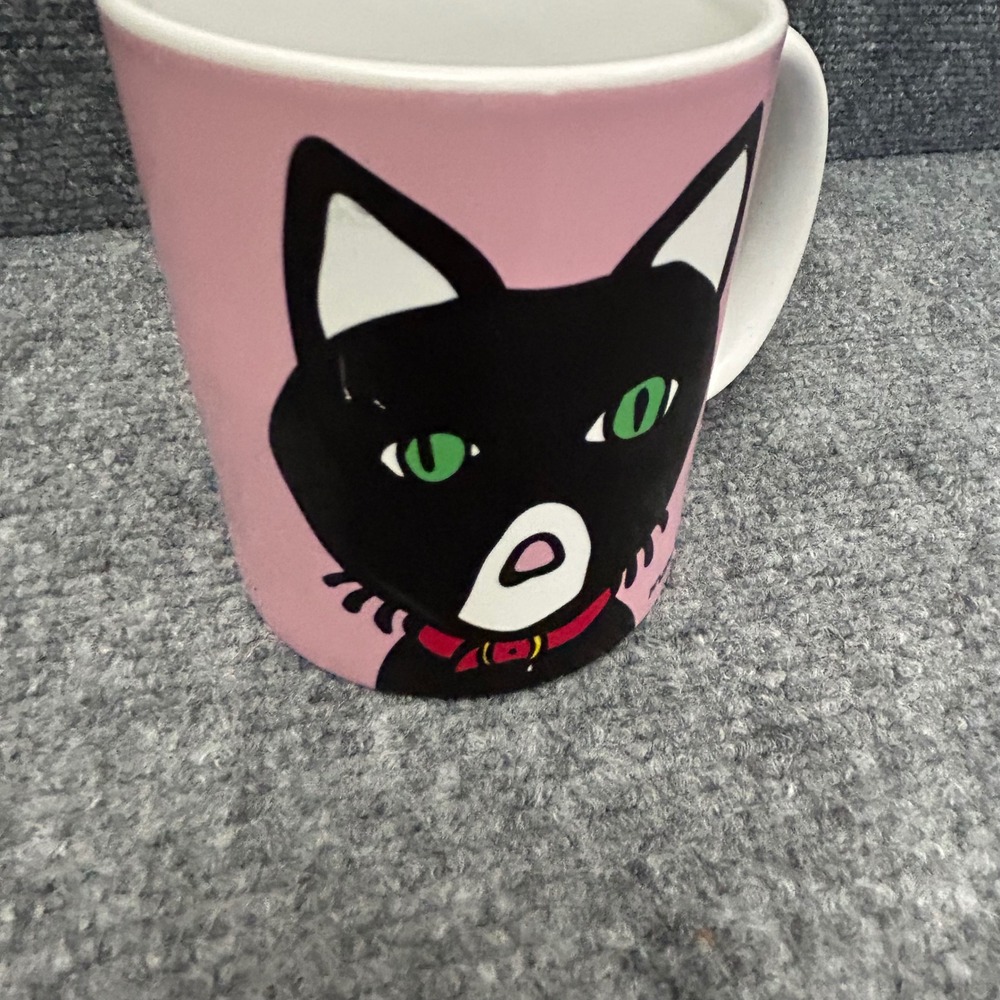 Marc Tetro Black Cat Pink Ceramic Coffee Mug Green Eyes Orca Coatings - Picture 6 of 8